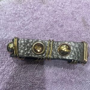 Bracelet, gray leather with gold hardware